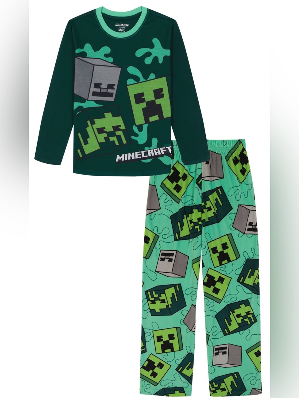 Minecraft Boys Long Sleeve Top and Pants Pajama Set, 2-Piece